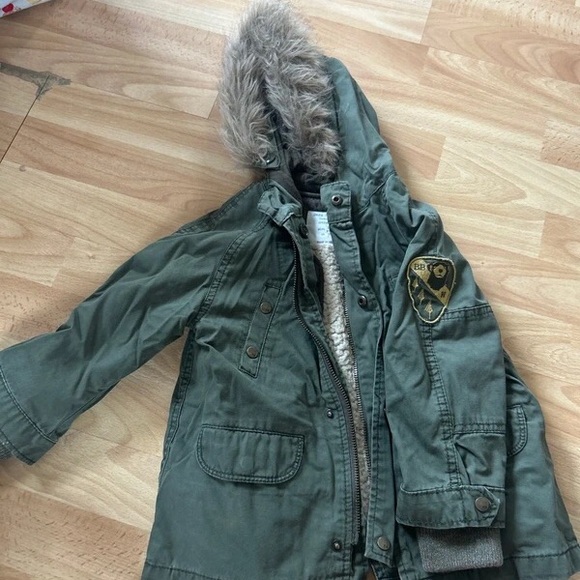 Zara Kids Green Jacket with Faux Fur Hood - Picture 1 of 5